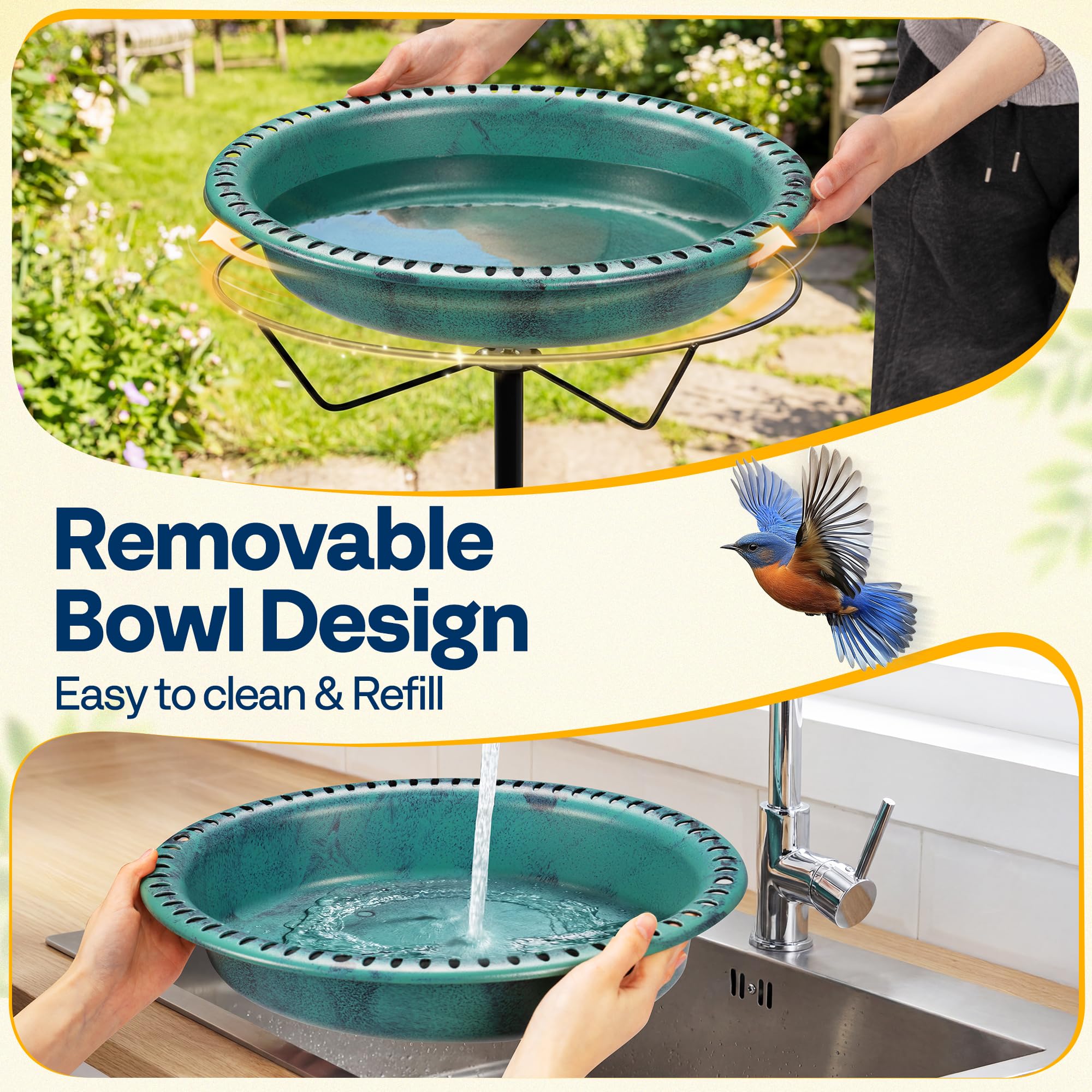 VIVOHOME Oval Bird Bath side view showing detachable bowl