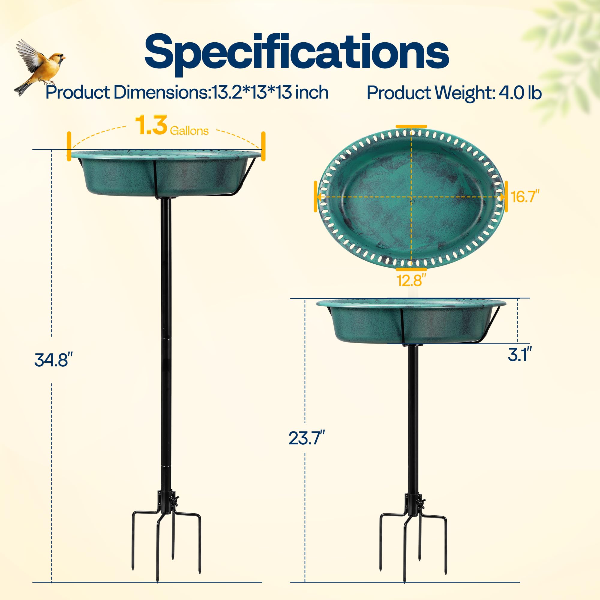 VIVOHOME Oval Bird Bath with seeds for feeding birds