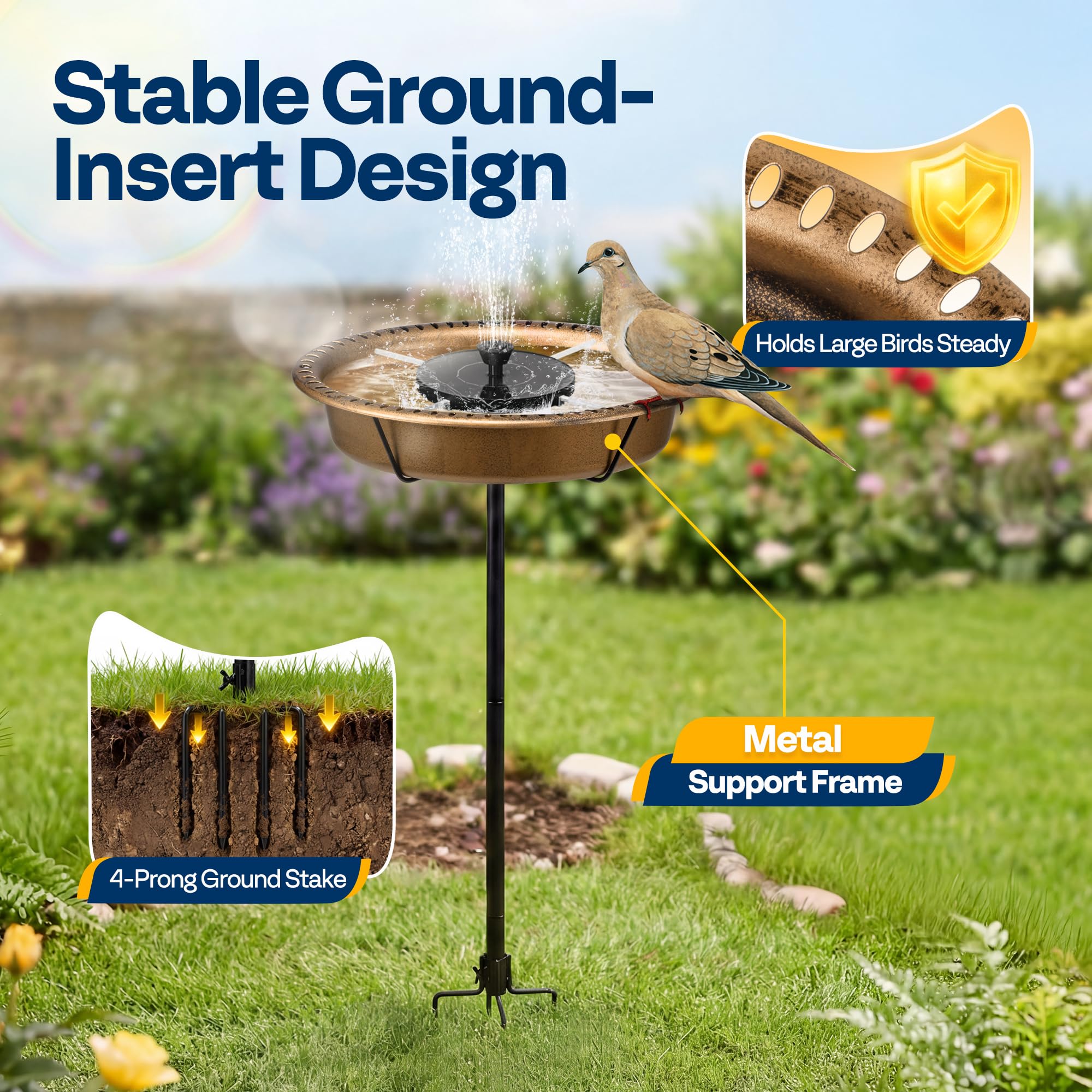 VIVOHOME Oval Bird Bath with solar fountain close-up
