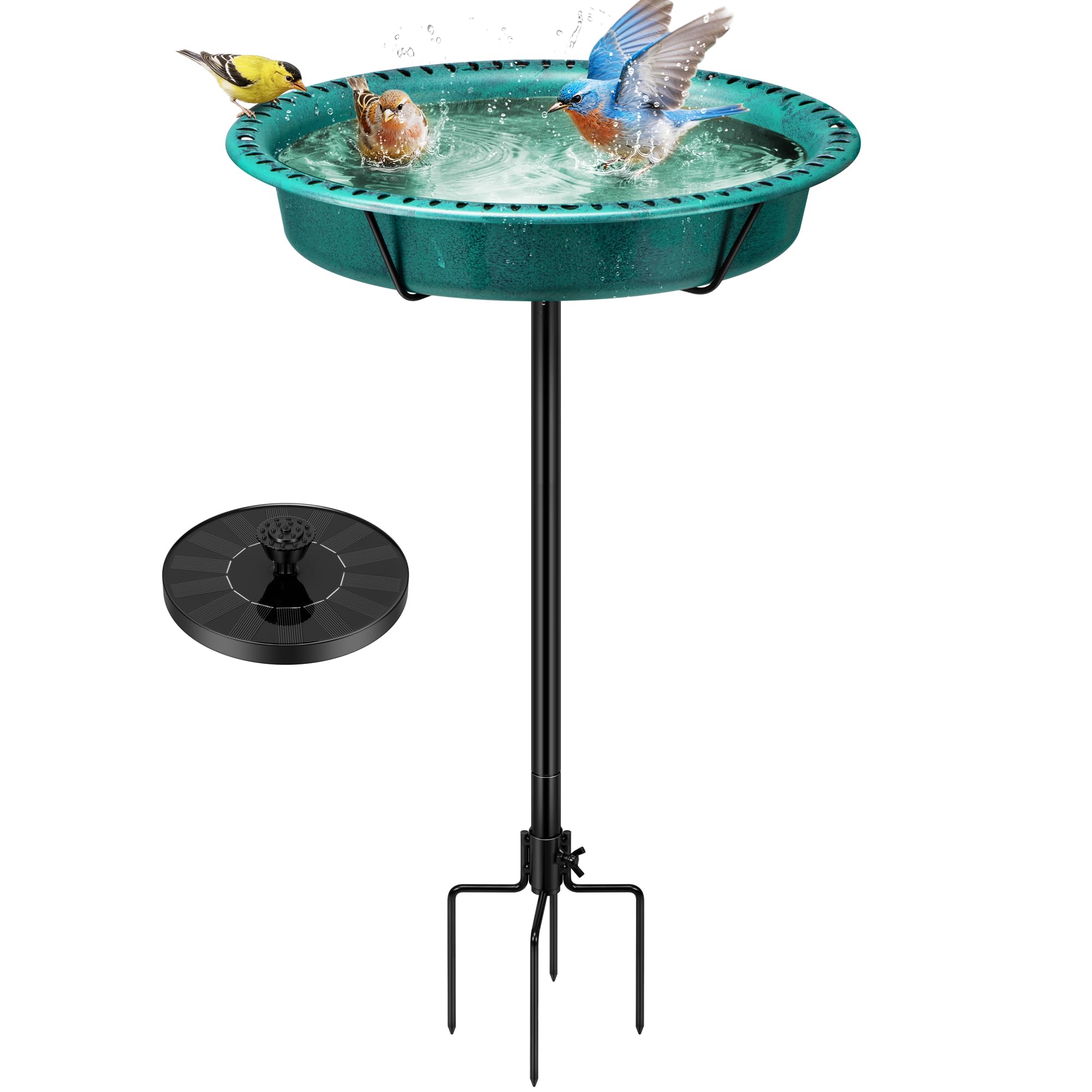 VIVOHOME Oval Bird Bath with Solar Fountain front view in green