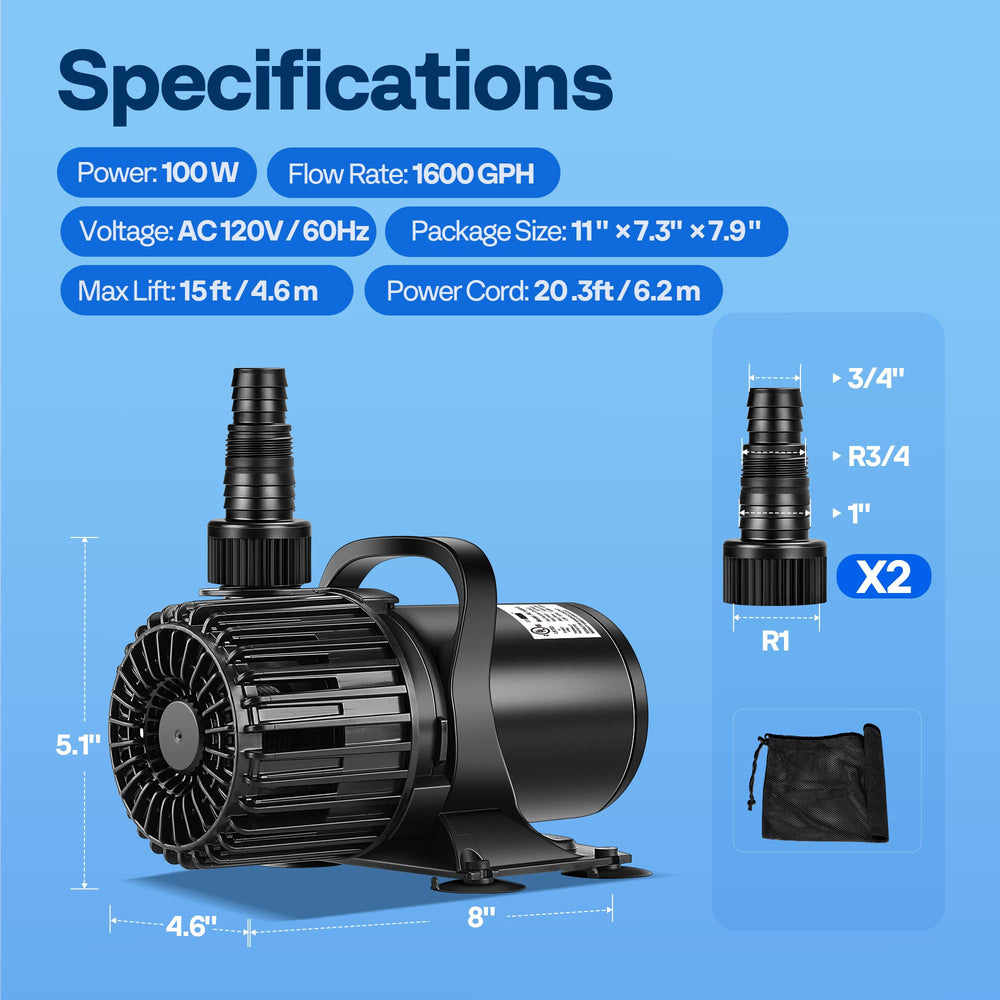 VIVOHOME pump dimensions and specifications