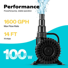 VIVOHOME Submersible Pond Pump 100W with accessories