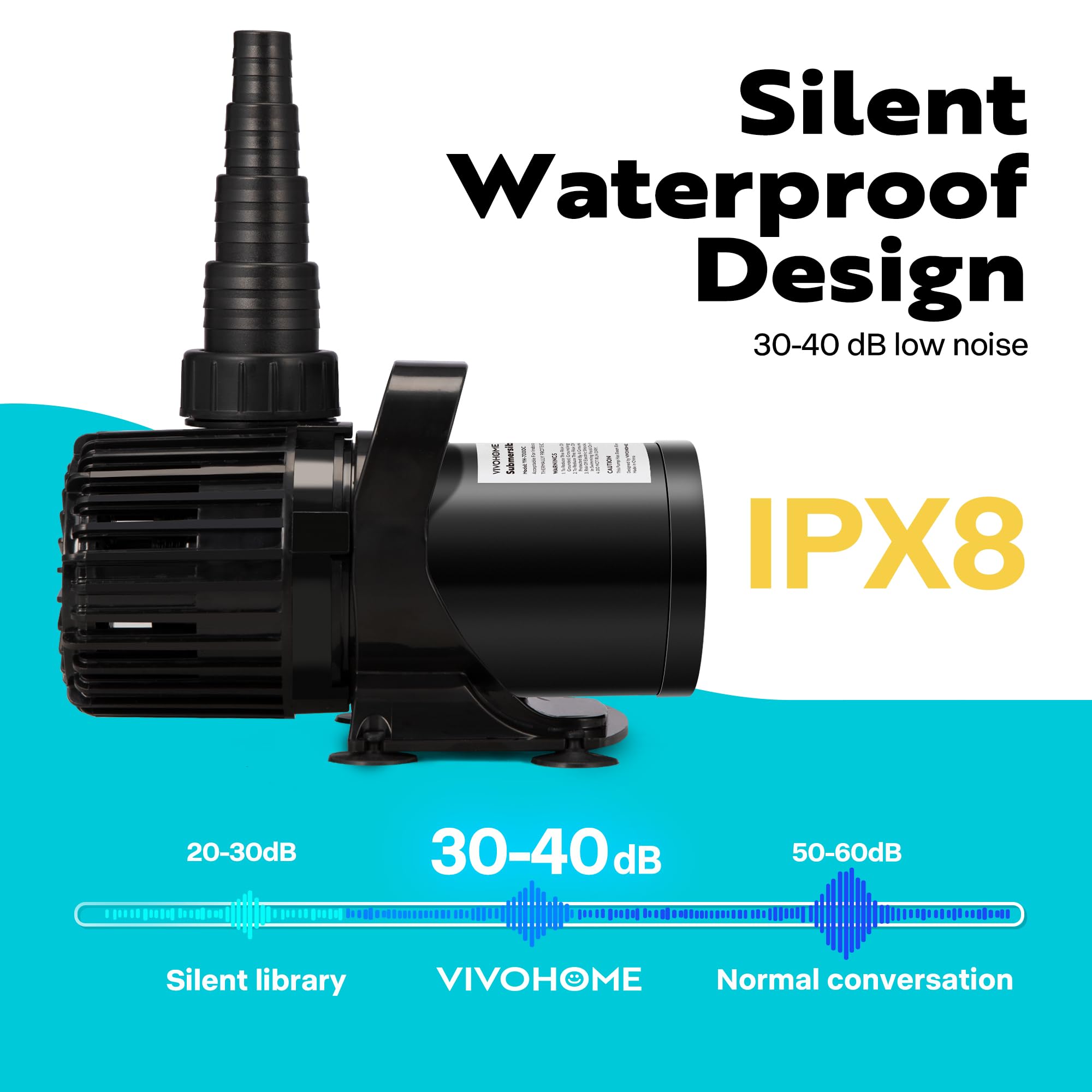 VIVOHOME Submersible Pump with barrier bag and suction cups