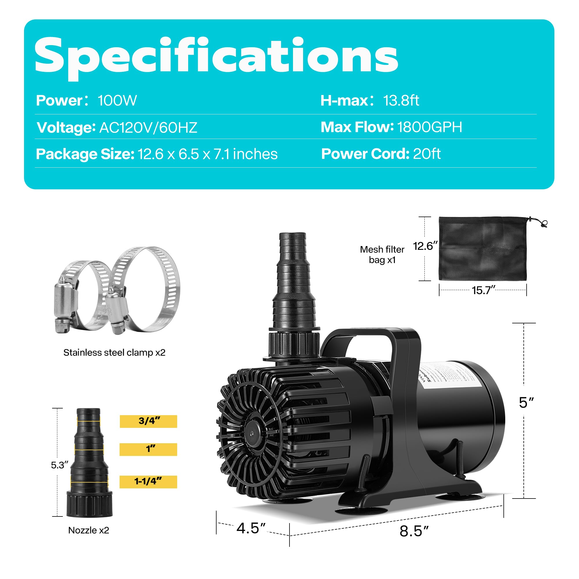 VIVOHOME water pump with adjustable nozzle
