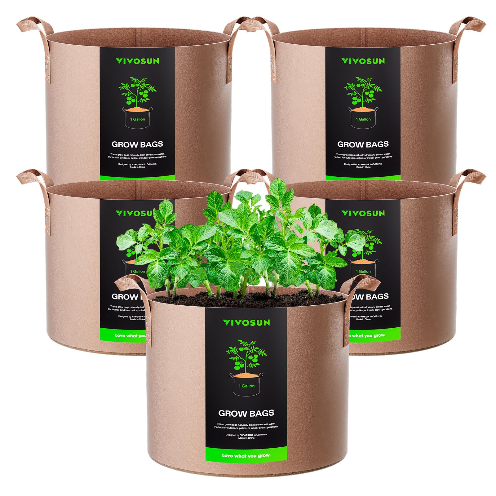 VIVOSUN 1 Gallon Grow Bags Tan fabric pots front view