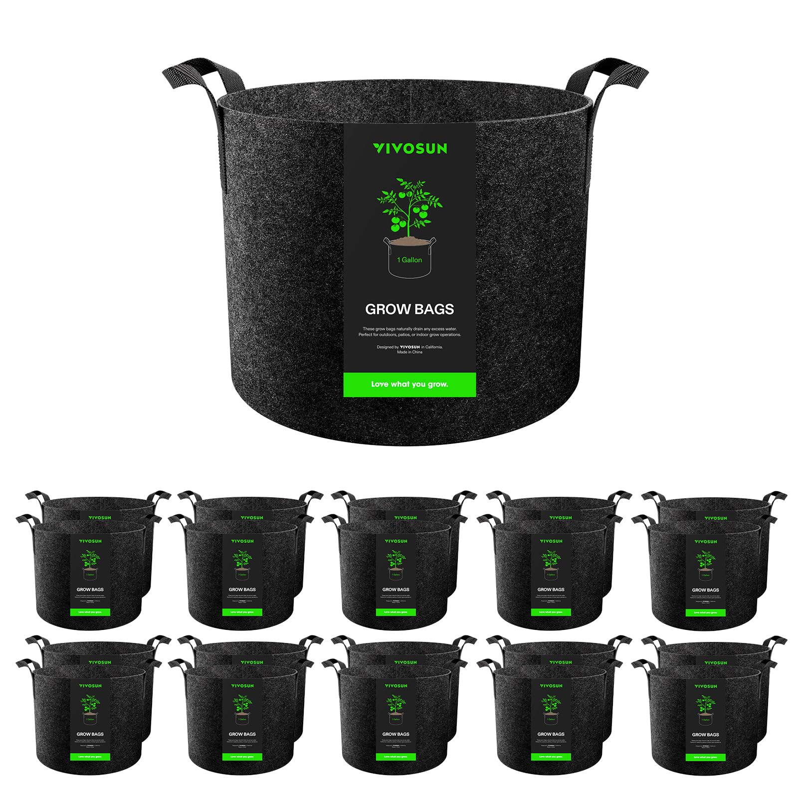 VIVOSUN 1 Gallon Plant Grow Bags front view with handles