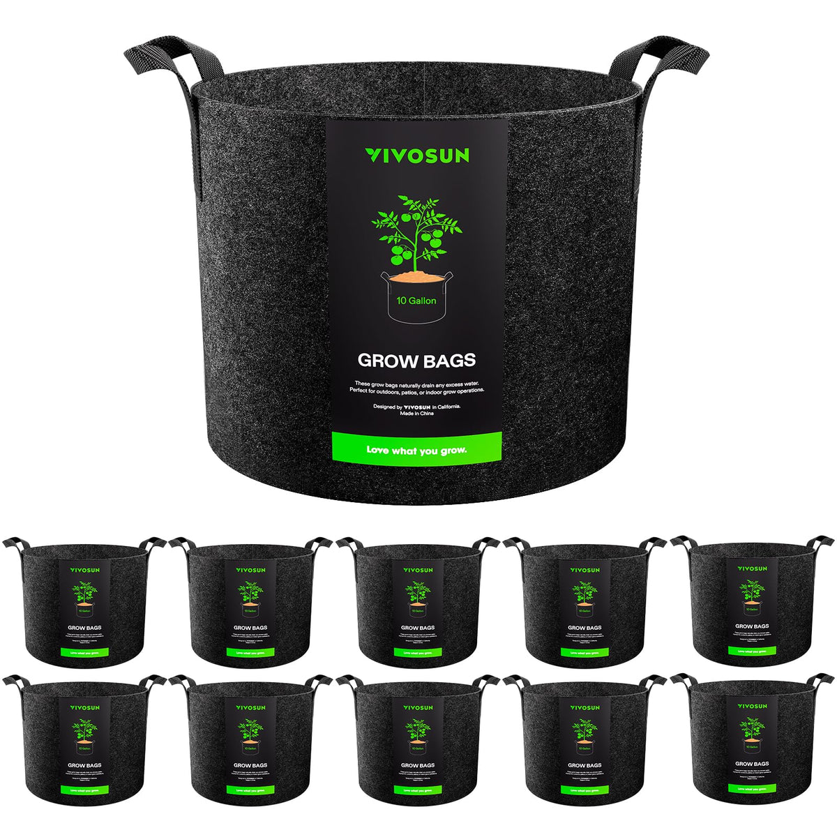 VIVOSUN 10 Gallon Fabric Grow Bag front view