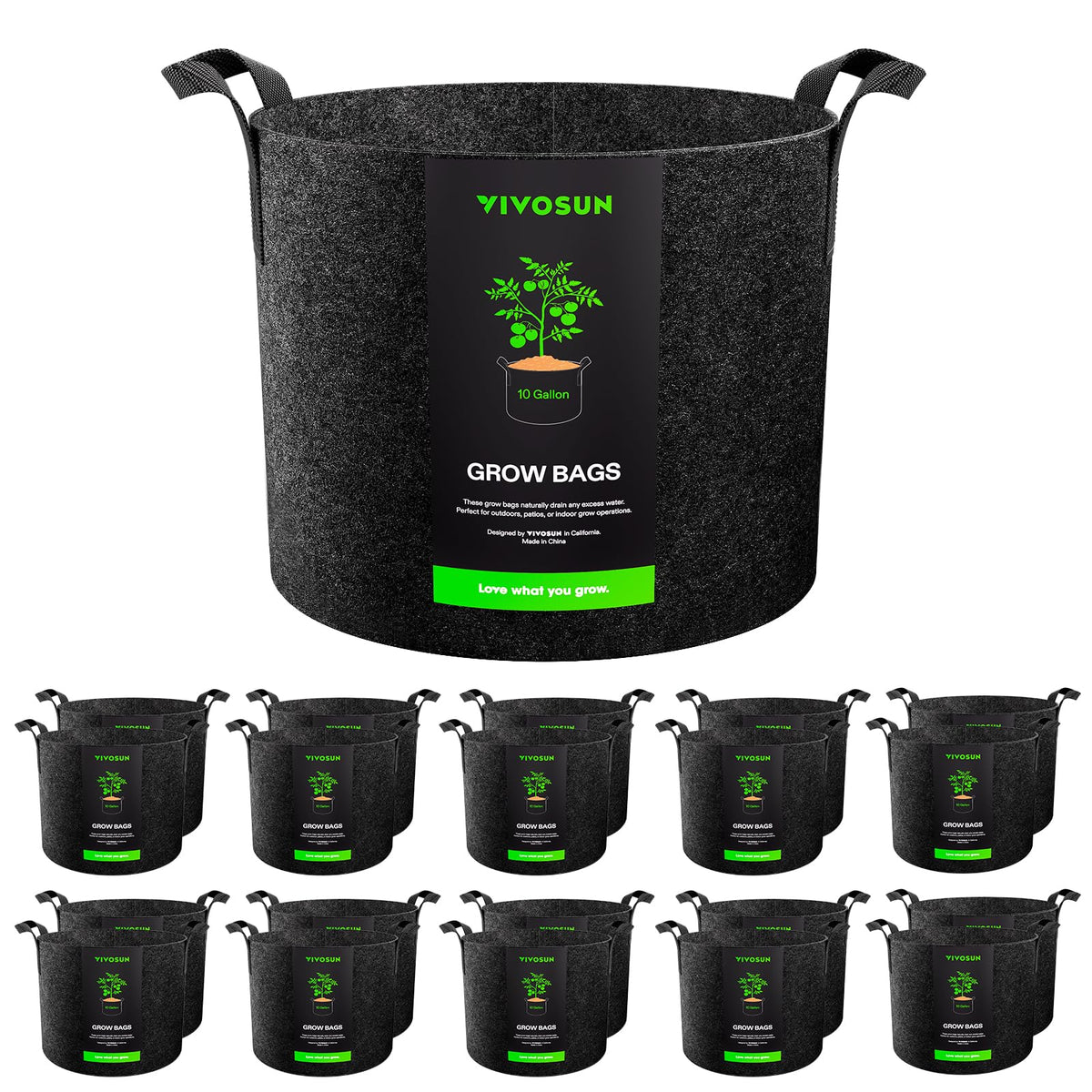 VIVOSUN 10 Gallon Plant Grow Bag black front view