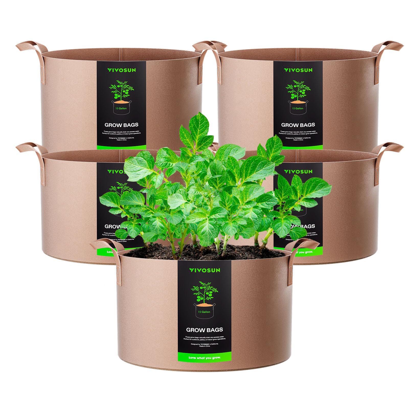 VIVOSUN 15 Gallon Fabric Grow Bag with handle front view