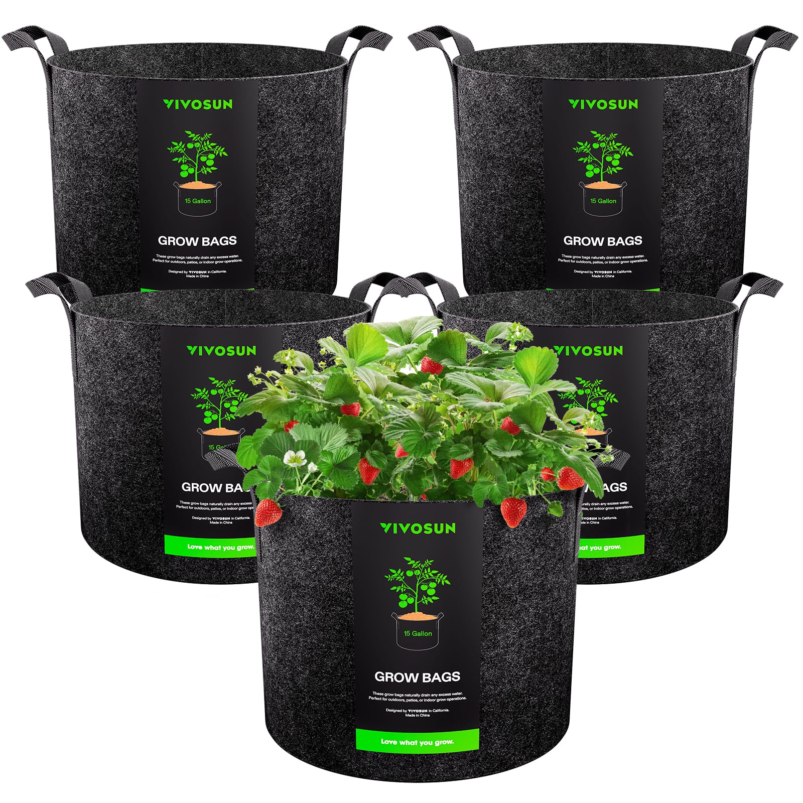 VIVOSUN 15 Gallon Grow Bag front view with reinforced handles