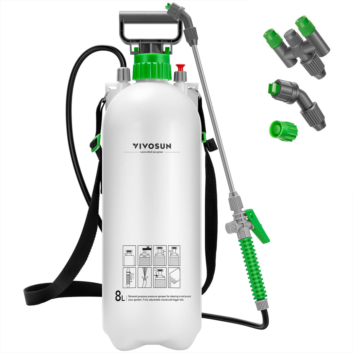 VIVOSUN 2.1 Gal Pump Sprayer front view with adjustable nozzle