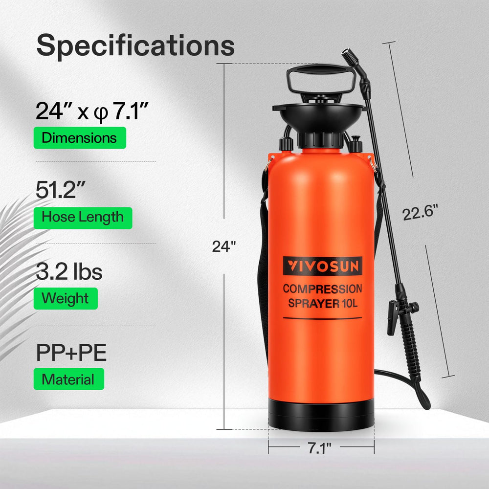 VIVOSUN 2.64-Gallon Pump Pressure Sprayer side view showing shoulder strap