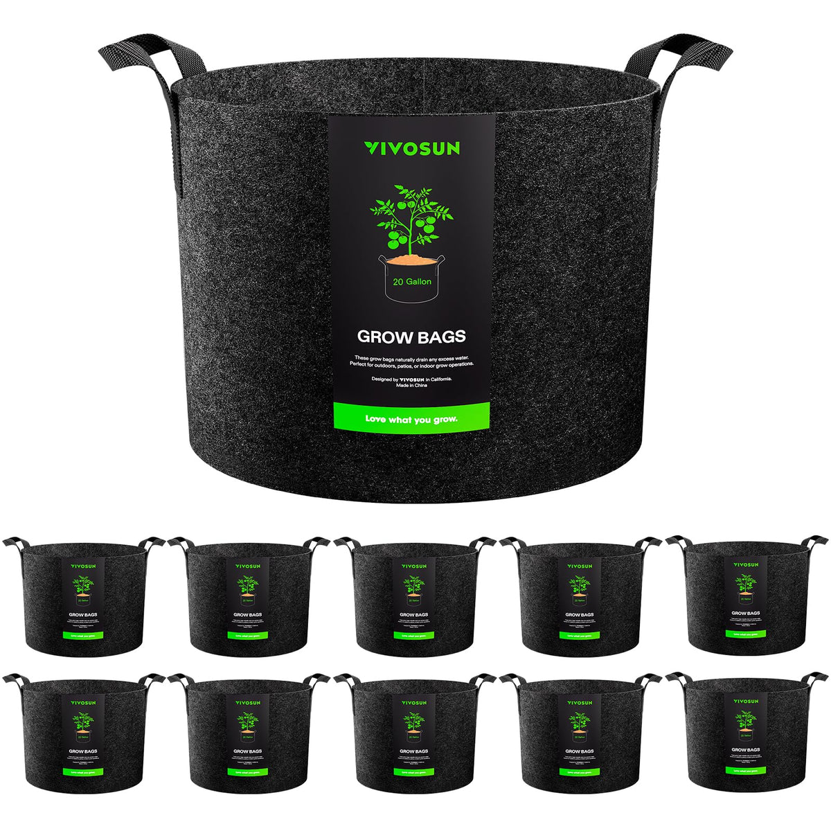 VIVOSUN 20 Gallon Grow Bag front view with reinforced handles