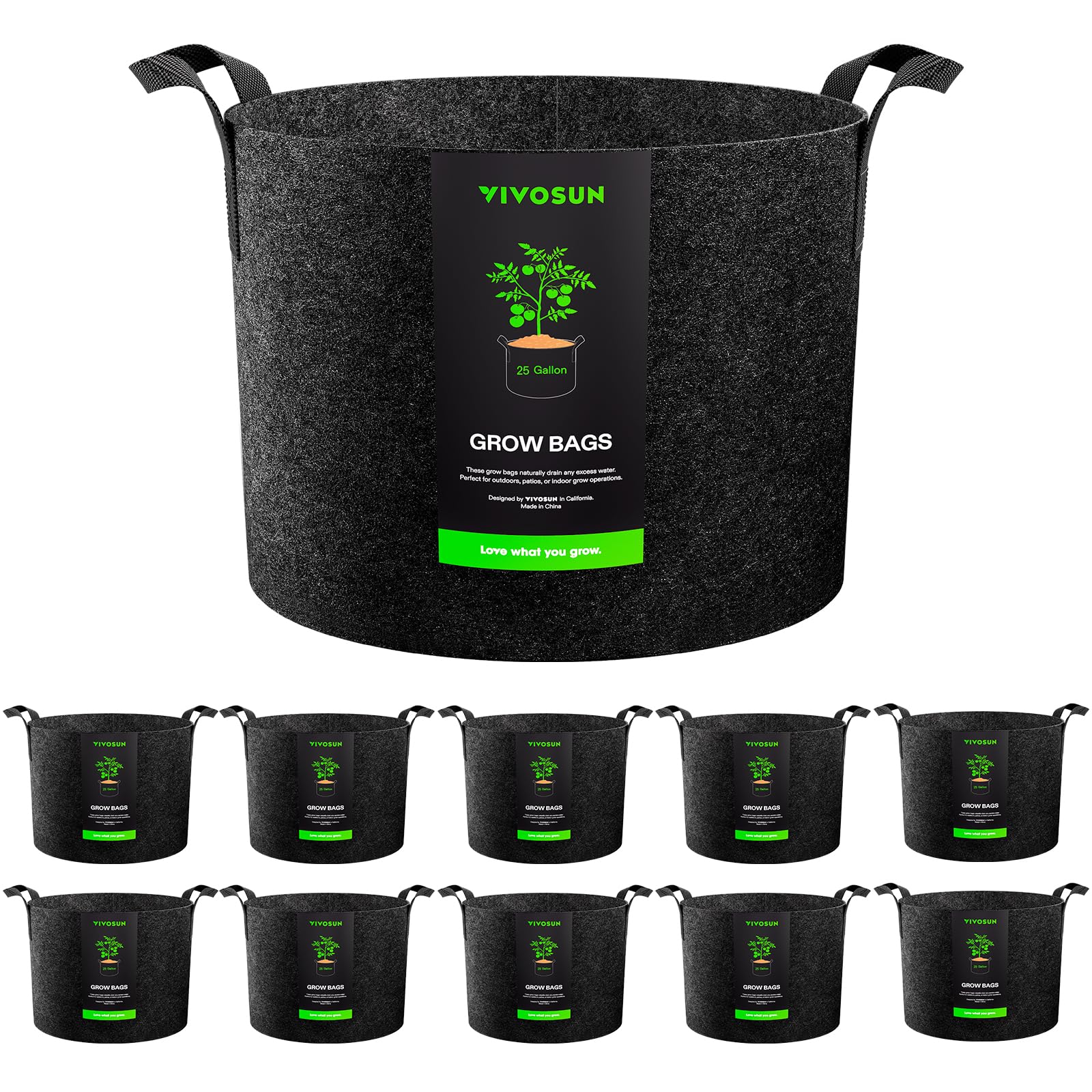 VIVOSUN 25 Gallon Fabric Grow Bag front view with handles