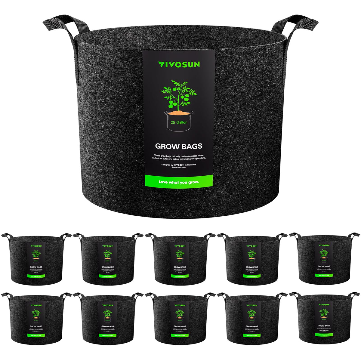 VIVOSUN 25 Gallon Fabric Grow Bag front view with handles
