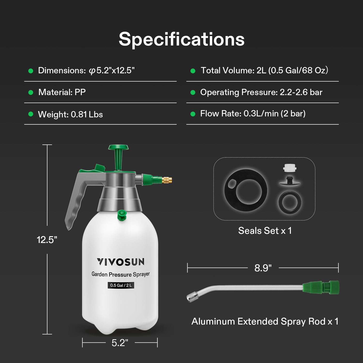 VIVOSUN 2L Pump Sprayer packaging and included accessories