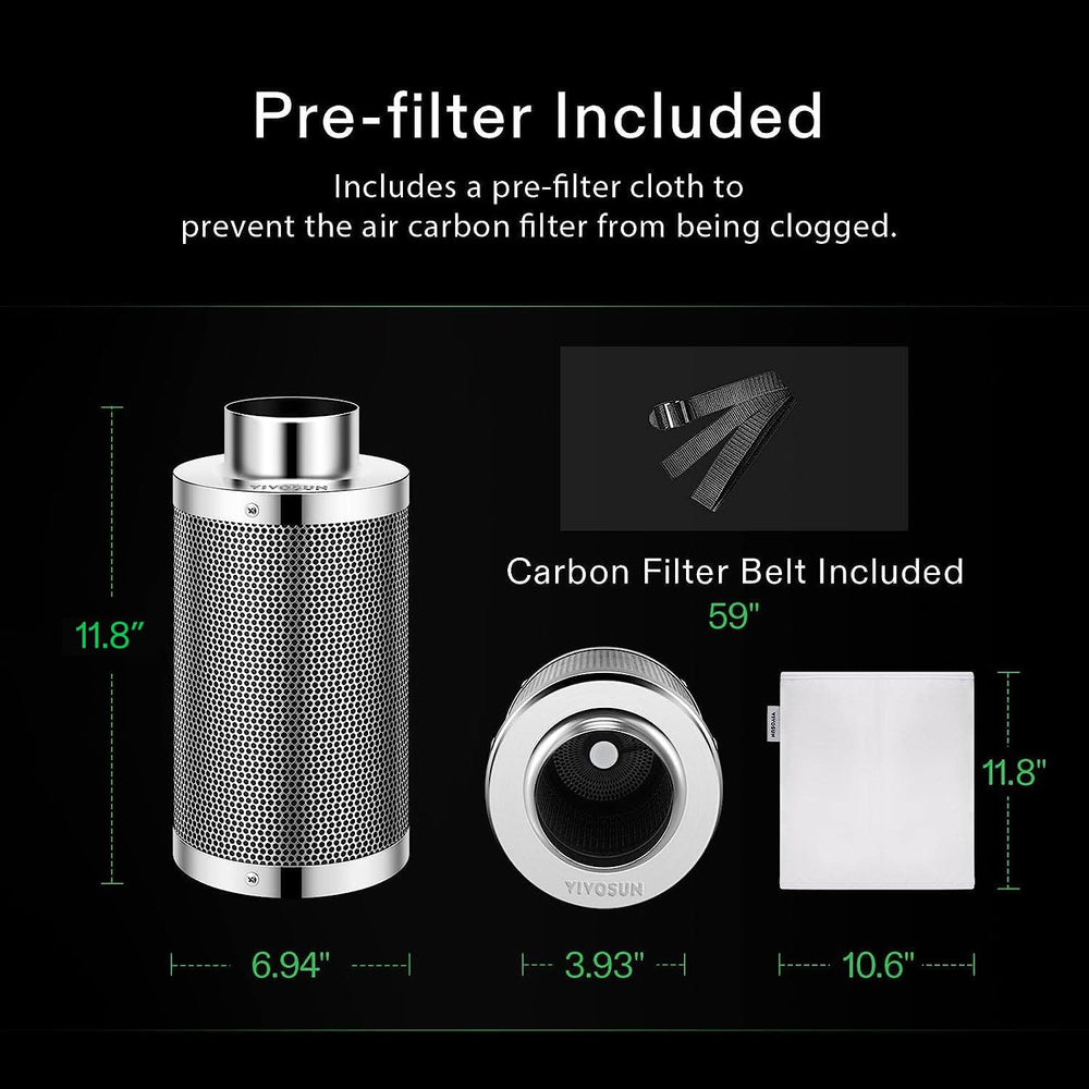 VIVOSUN 4-inch Carbon Filter dimensions and specifications