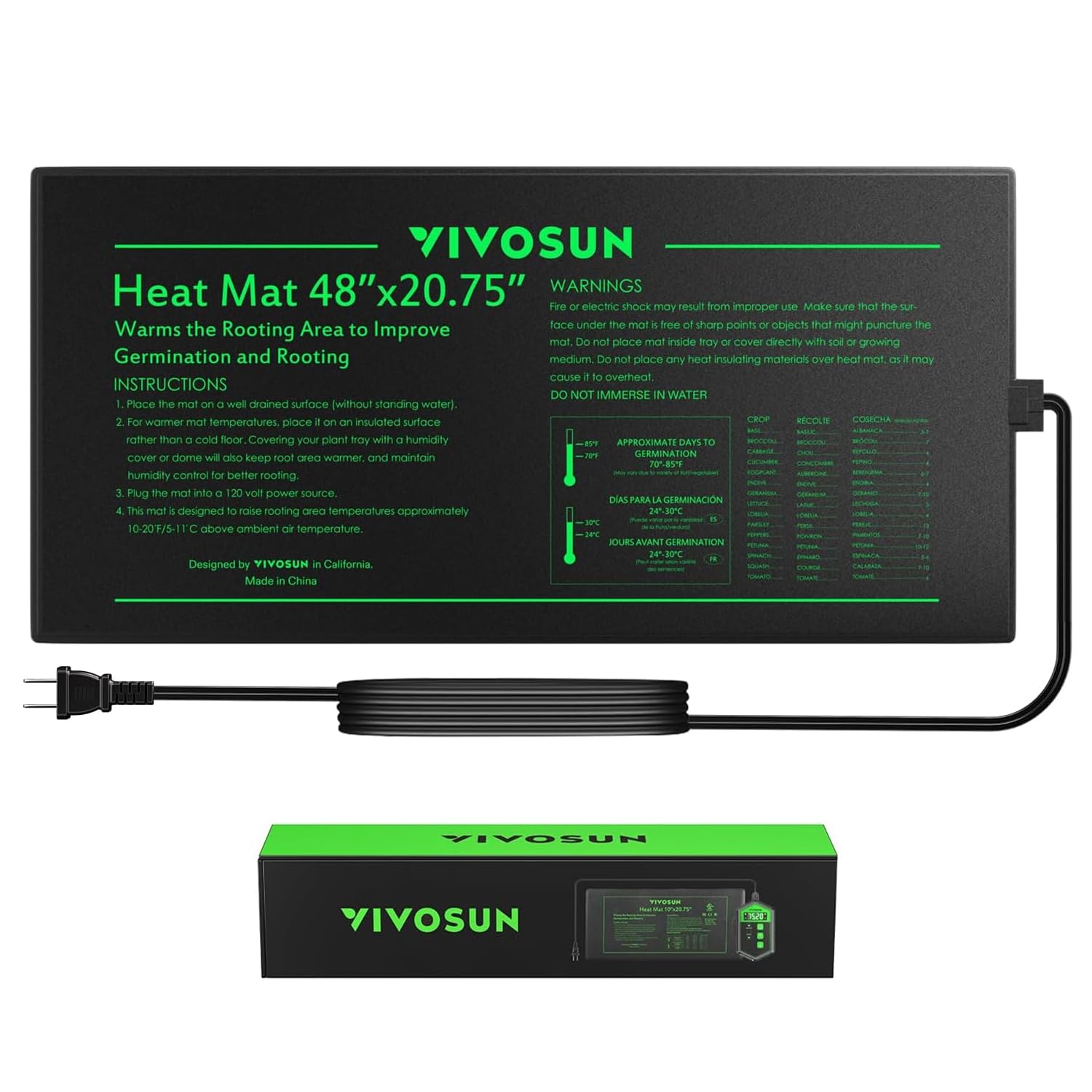VIVOSUN 48" x 20.75" waterproof seedling heat mat front view