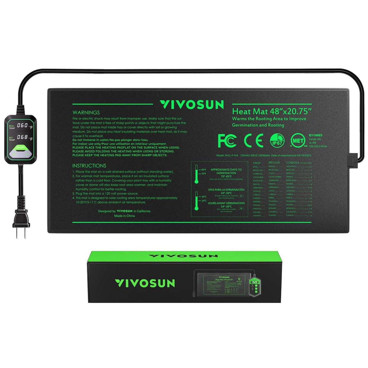 VIVOSUN 48"x20.75" Seedling Heat Mat front view