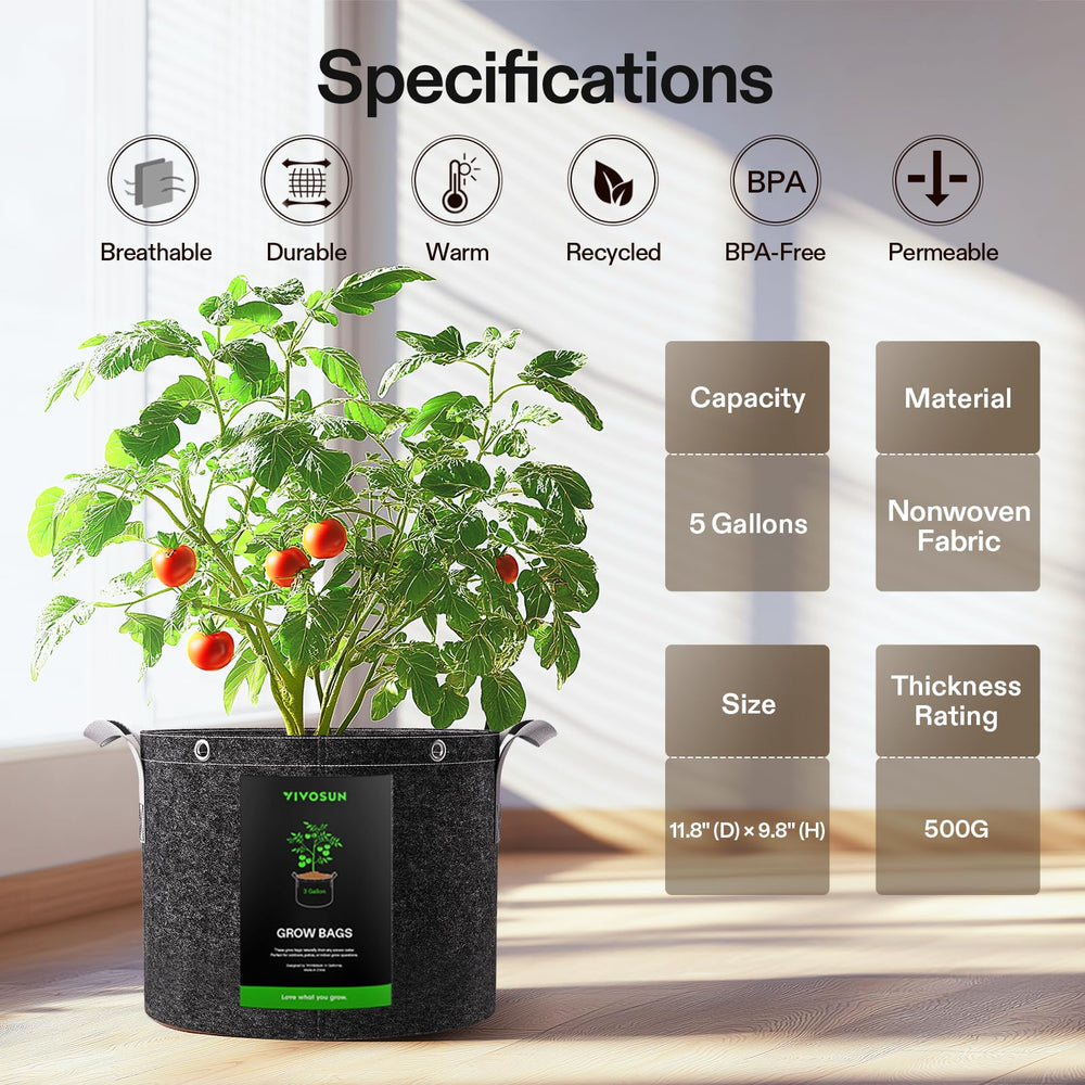VIVOSUN 5 Gallon Grow Bags stacked for storage