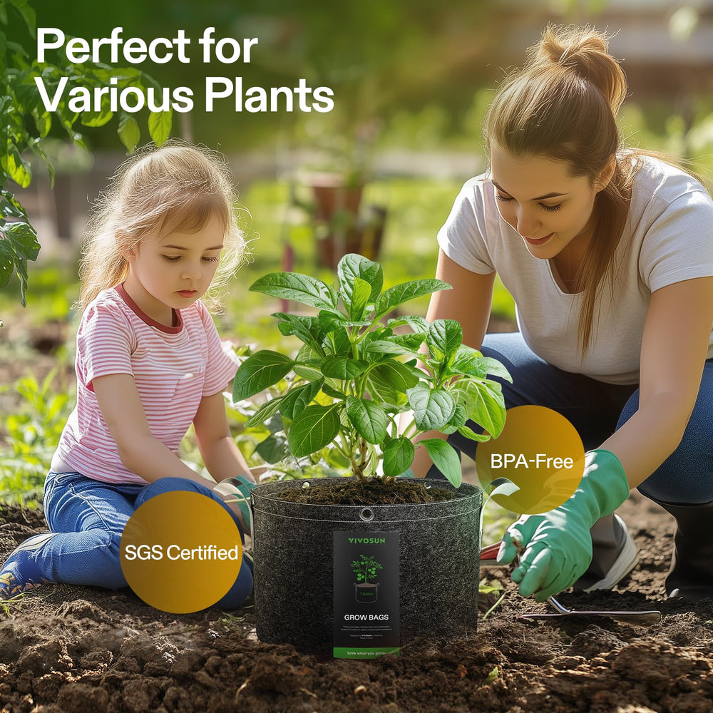 VIVOSUN 5-Pack of 7 Gallon Grow Bags displayed together