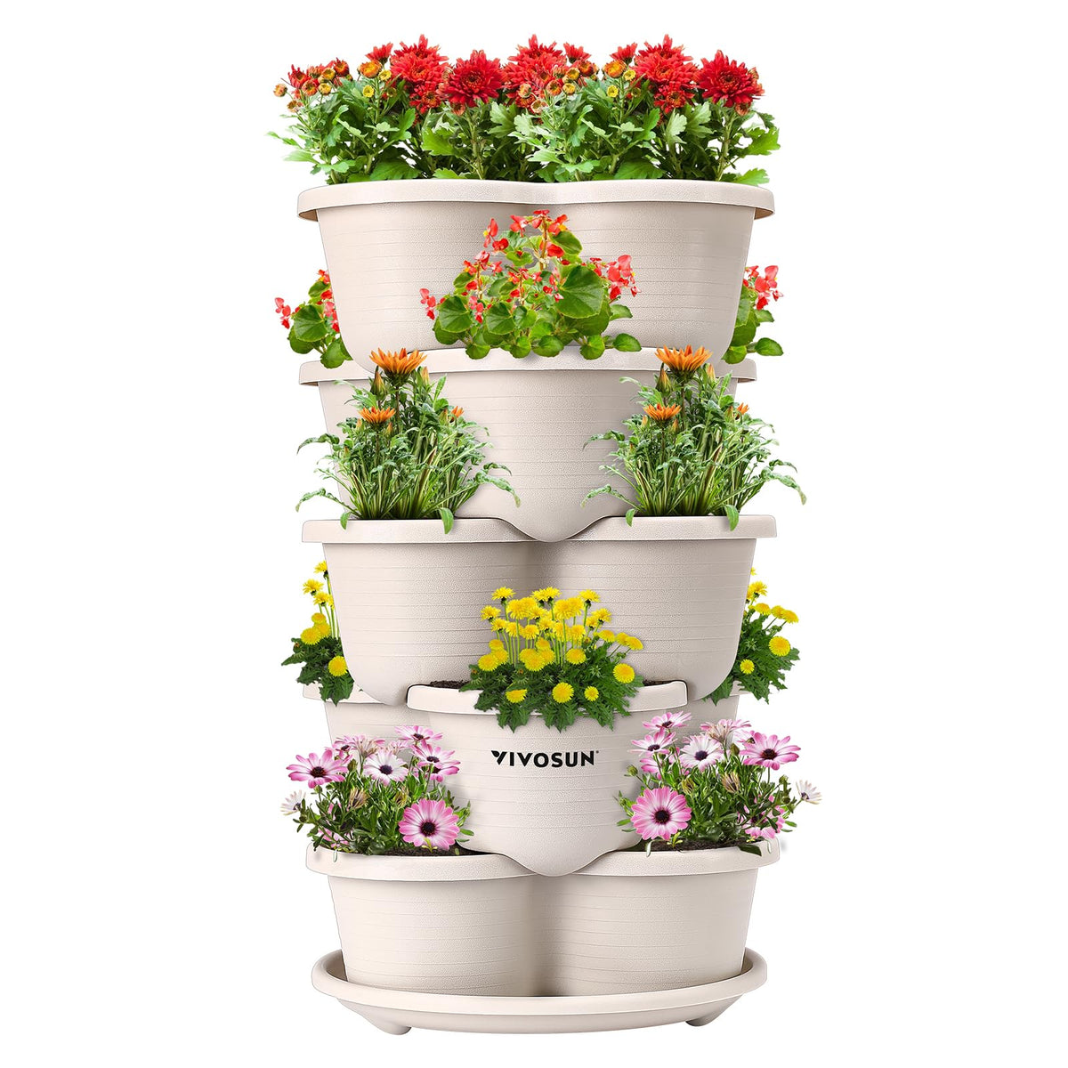 VIVOSUN 5 Tier Vertical Gardening Planter in ivory color front view