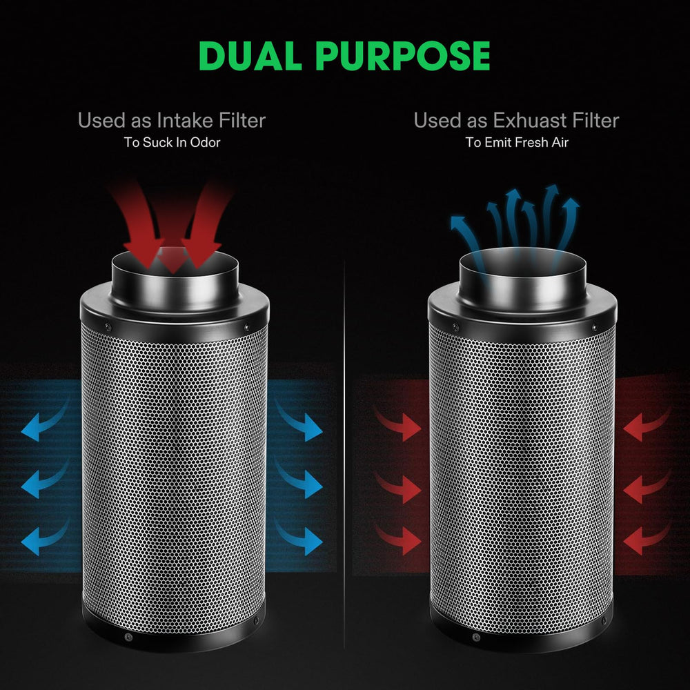 VIVOSUN 6" Pro Carbon Filter dimensions displayed