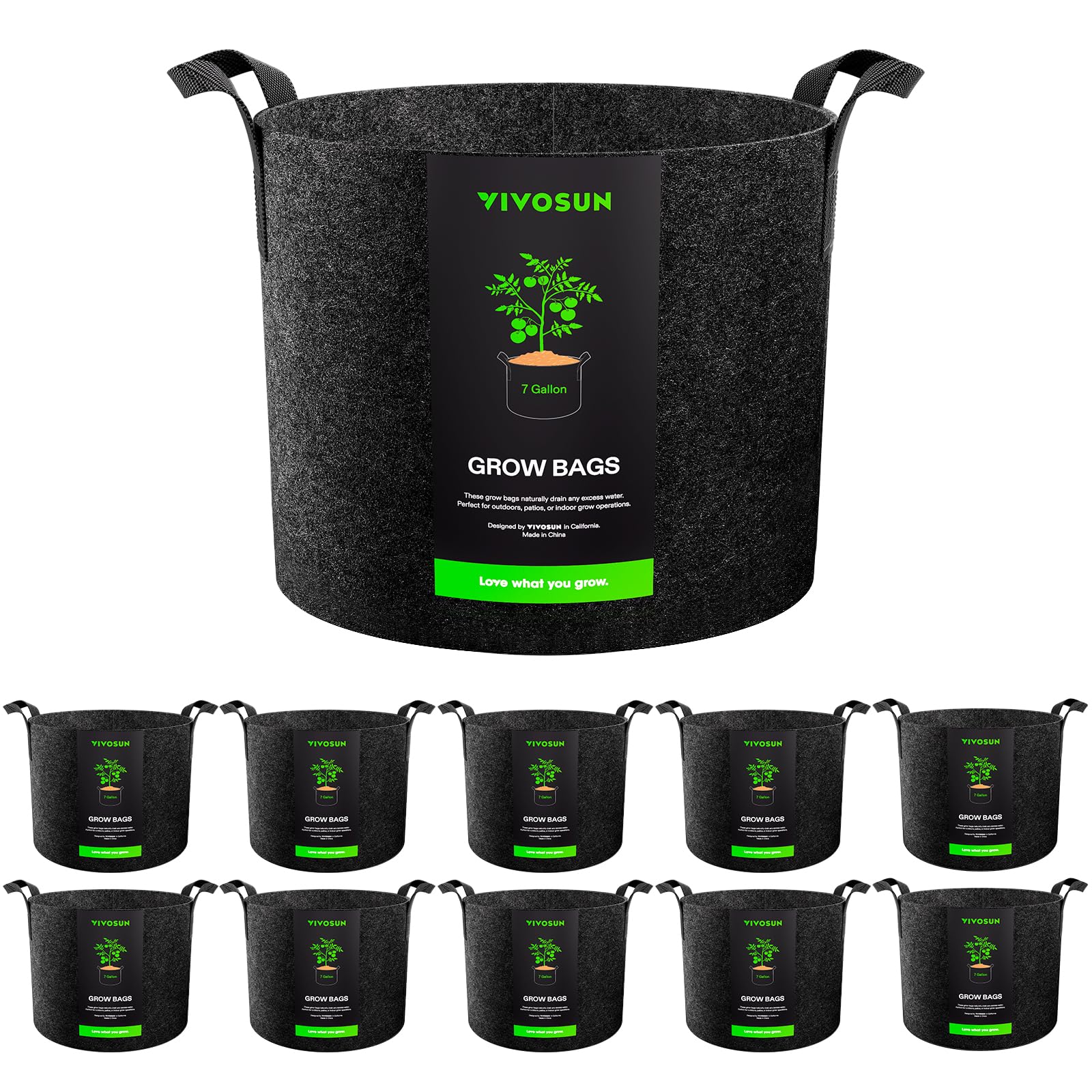 VIVOSUN 7 Gallon Fabric Grow Bag with handle, black