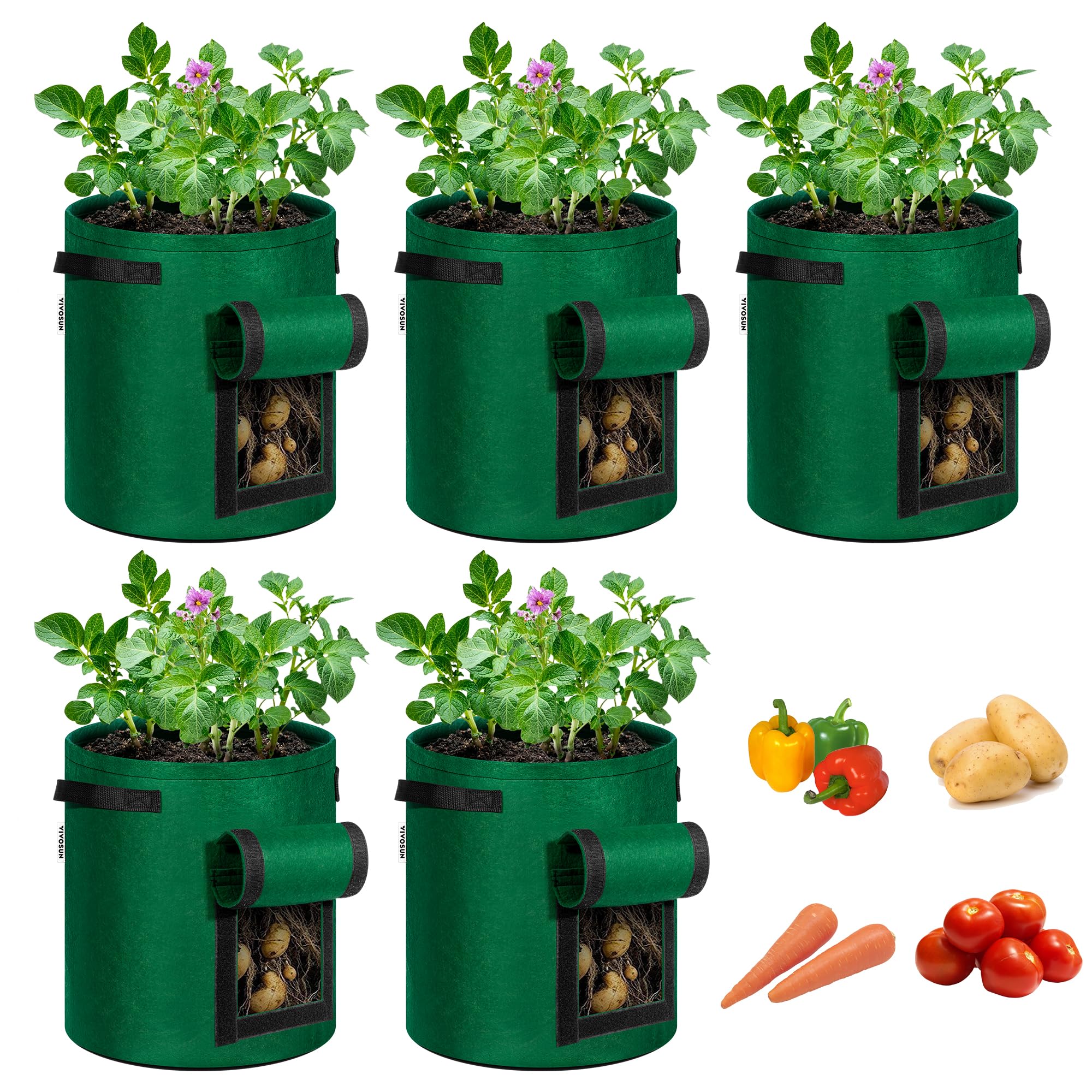 VIVOSUN 7 Gallon Potato Grow Bag green with potatoes visible inside