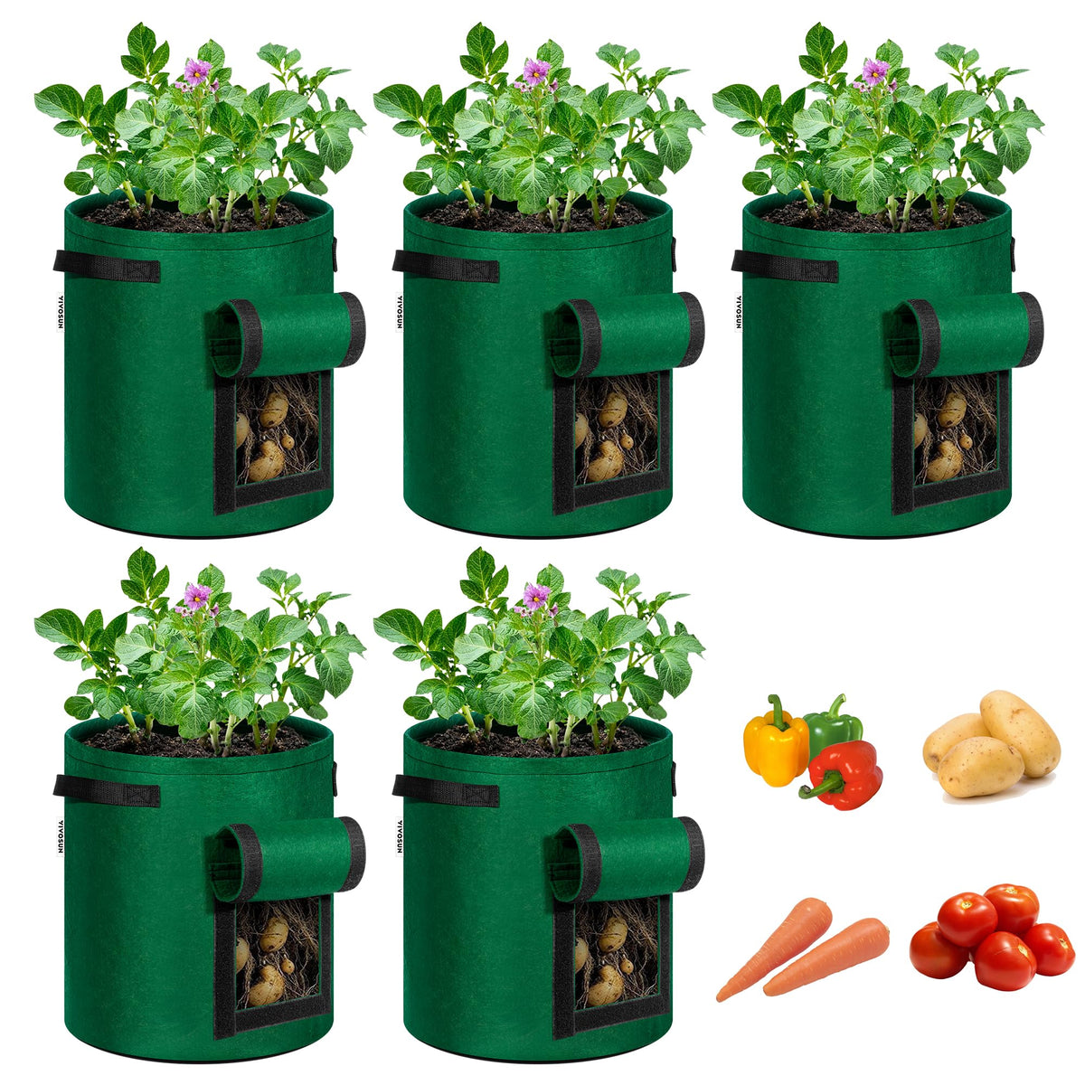 VIVOSUN 7 Gallon Potato Grow Bag green with potatoes visible inside