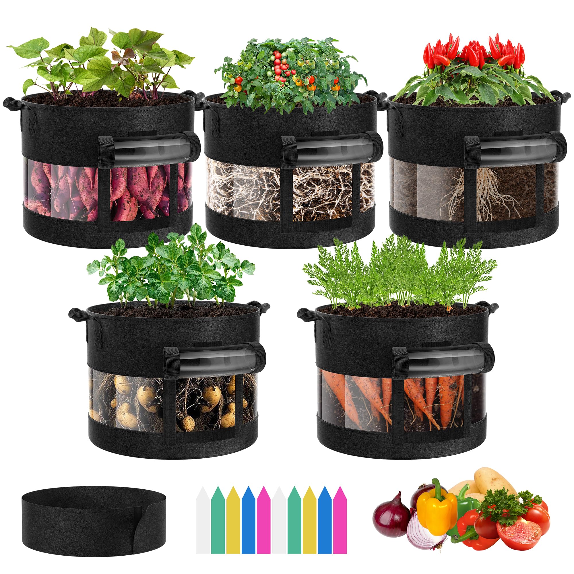 VIVOSUN 7 Gallon Potato Grow Bags front view with transparent harvest window