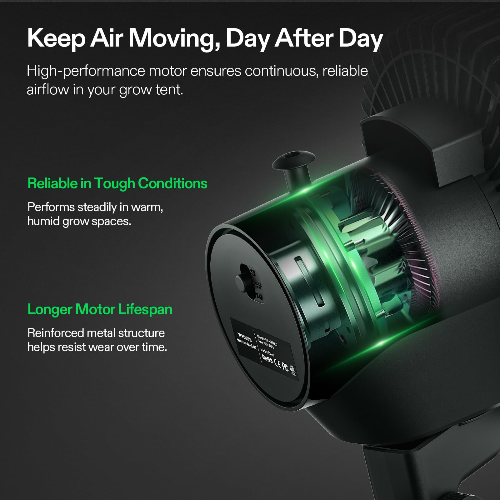 VIVOSUN AeroWave A6 Grow Tent Clip Fan settings and controls