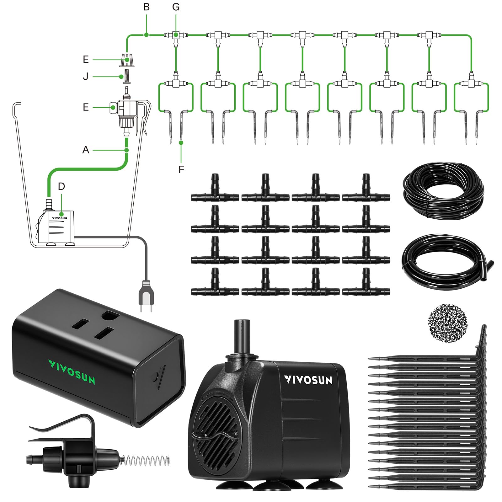 VIVOSUN Automatic Drip Irrigation Kit components layout