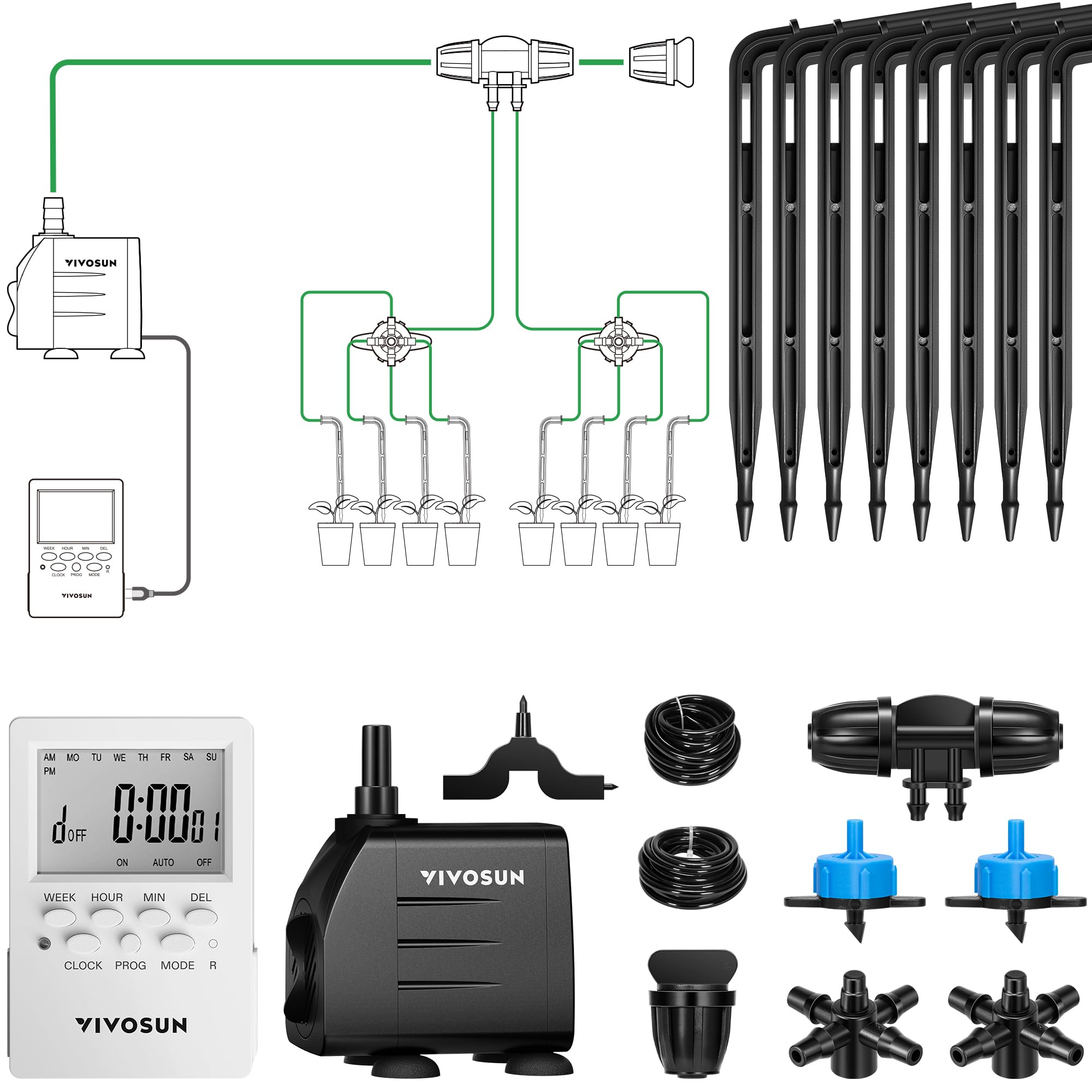 VIVOSUN Automatic Drip Irrigation Kit with pump and emitters