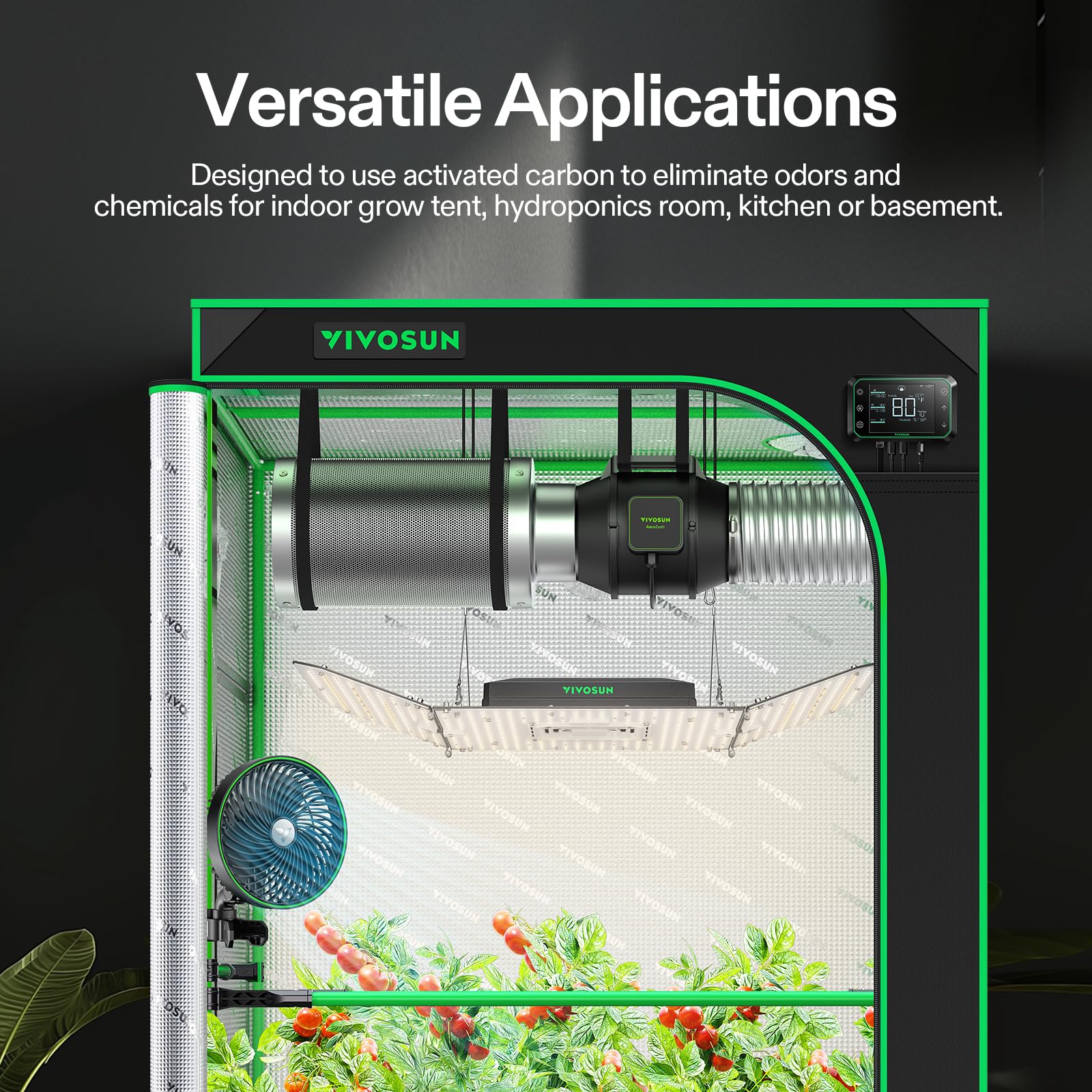 VIVOSUN Carbon Filter in use within a hydroponics setup