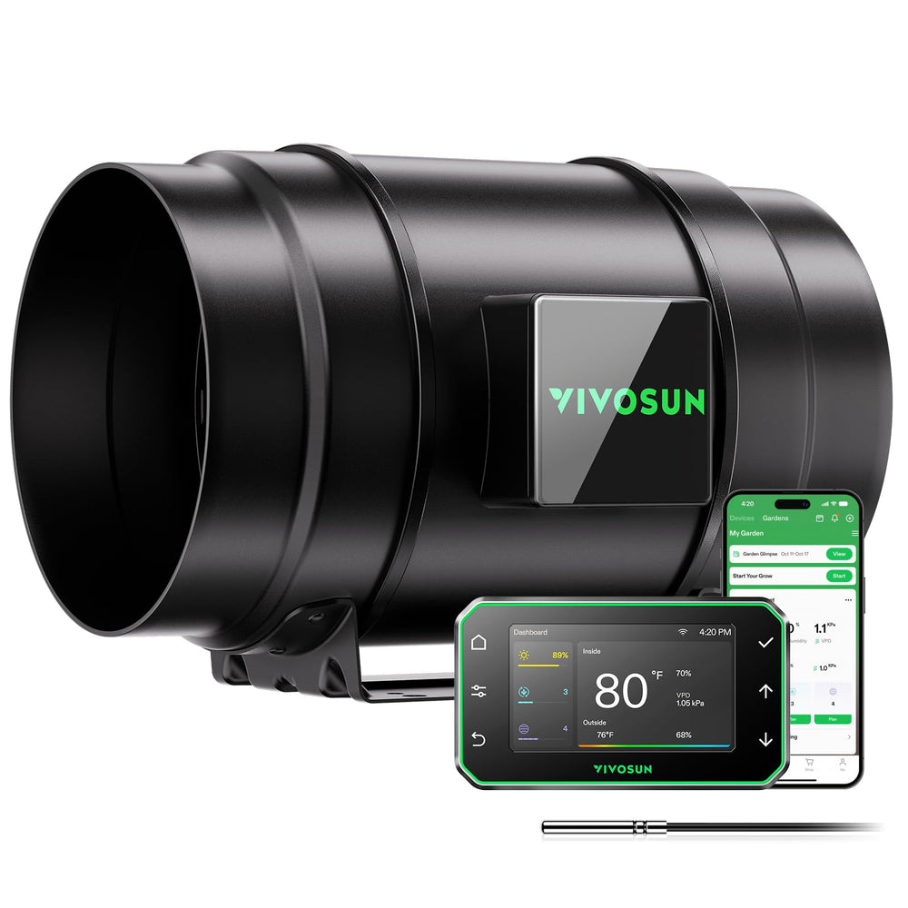 VIVOSUN G8 8" Inline Fan front view with control panel