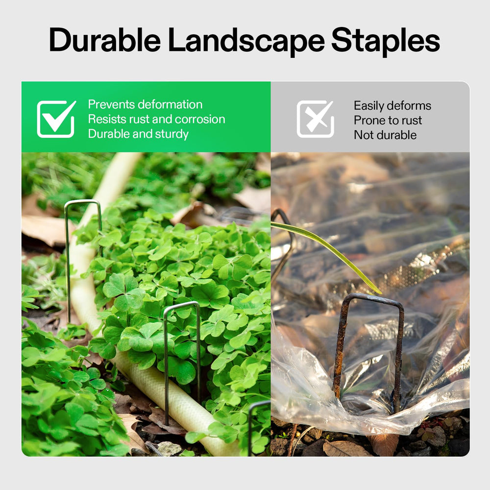 VIVOSUN Garden Stakes in use securing landscaping fabric
