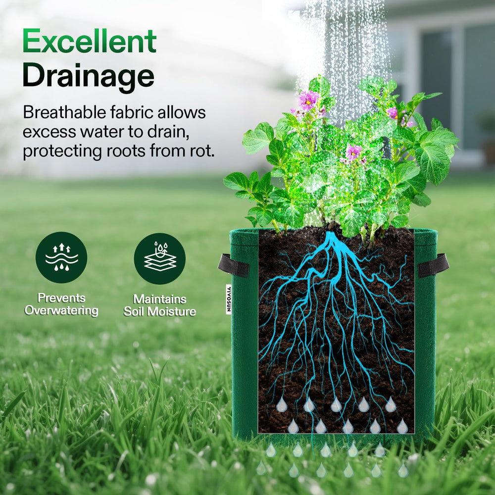 VIVOSUN green potato grow bag in a sunny garden location