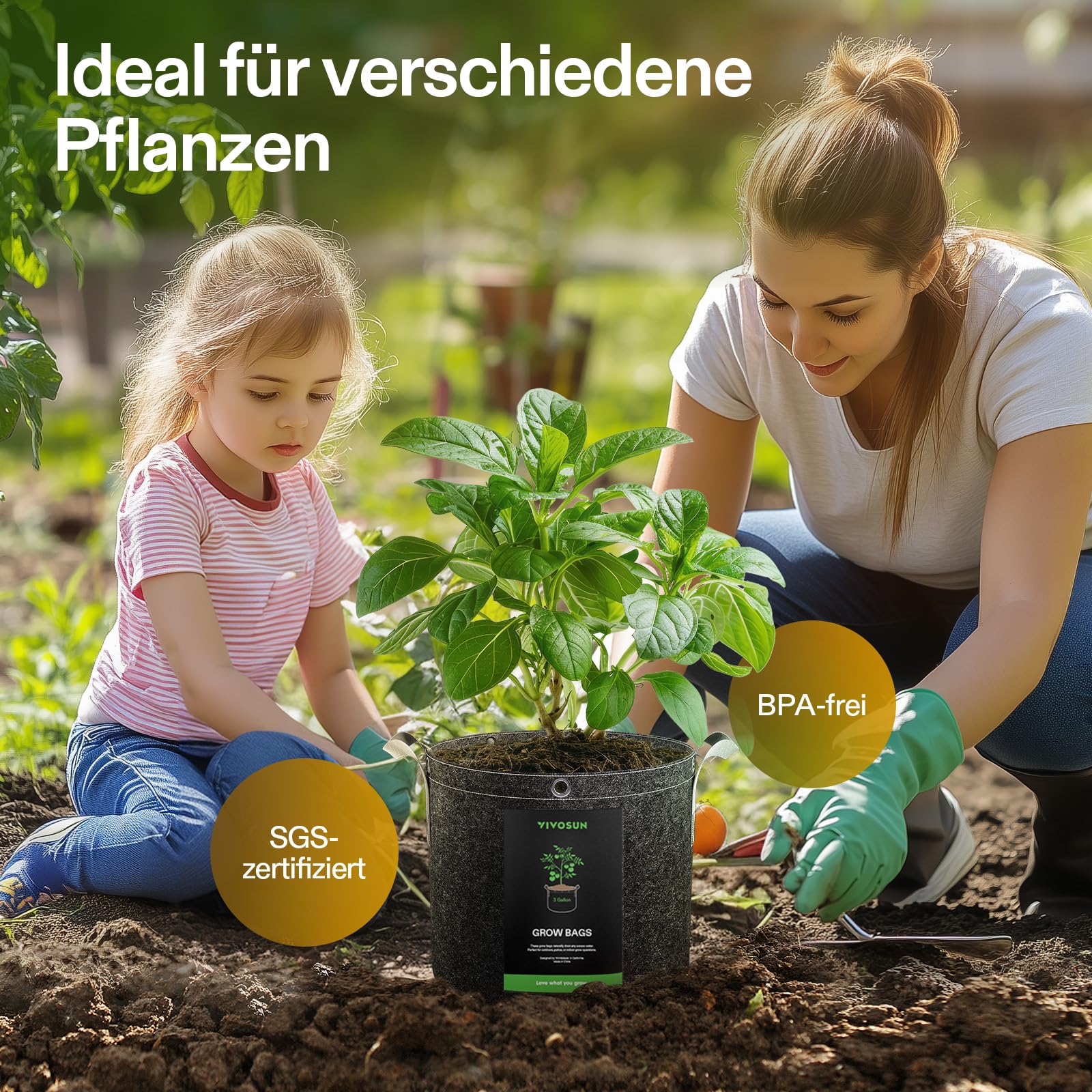 VIVOSUN grow bag with reinforced handles, side view