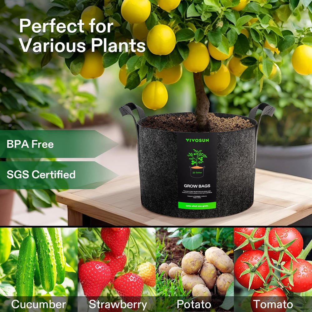VIVOSUN grow bags displayed in garden setting