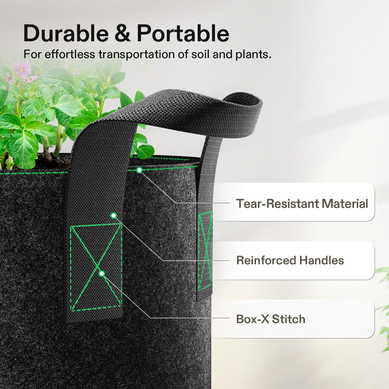 VIVOSUN grow bags displayed with soil