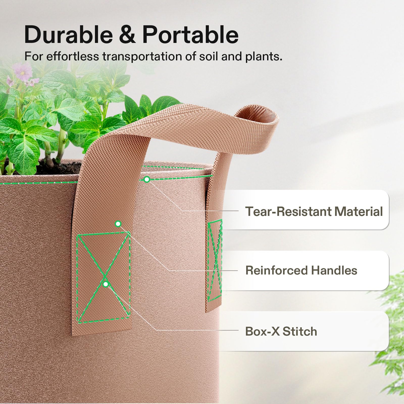 VIVOSUN grow bags stacked for storage