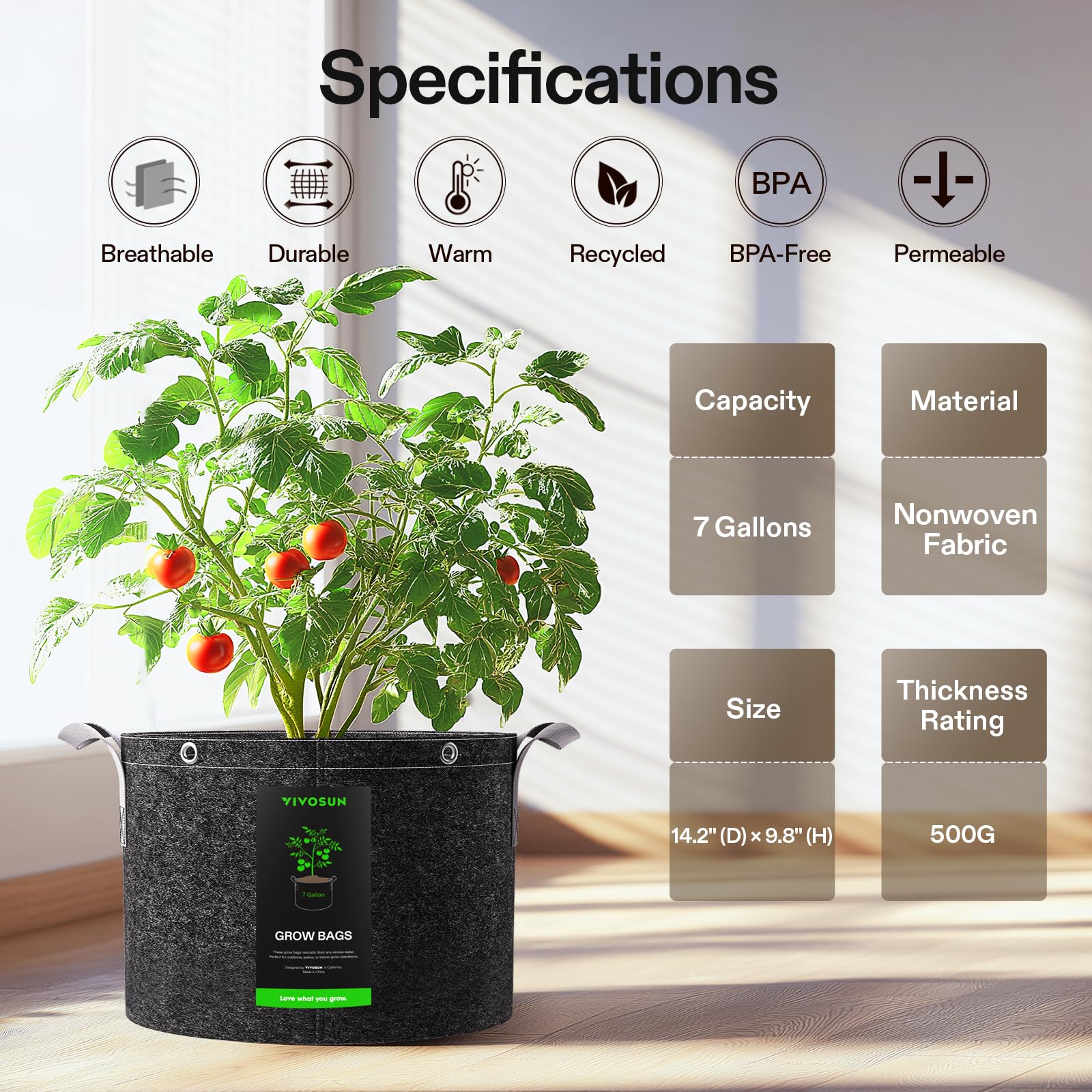 VIVOSUN Grow Bags stacked for storage