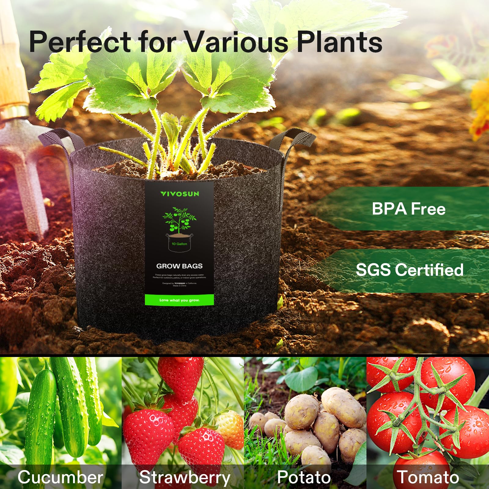 VIVOSUN grow bags stacked for storage