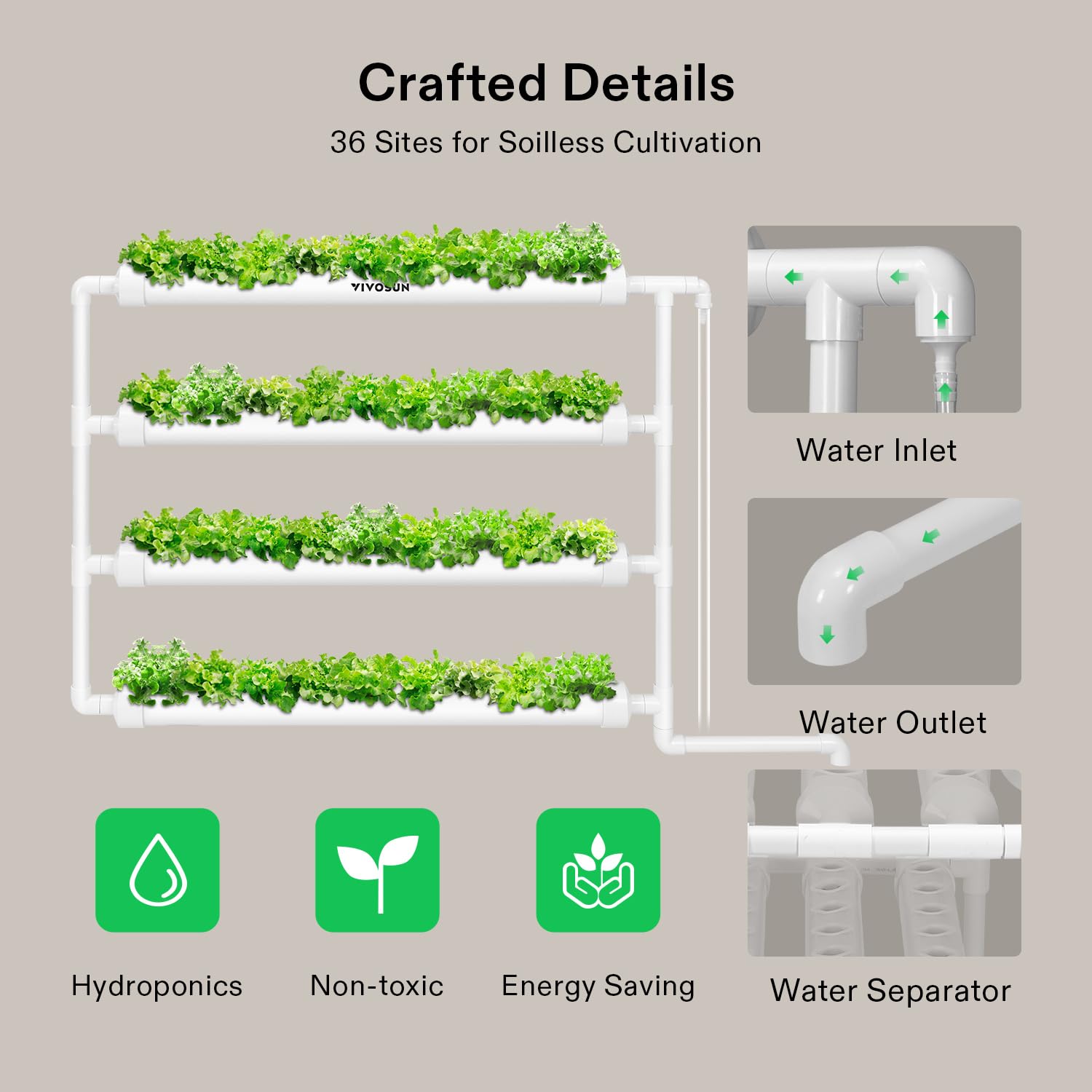 VIVOSUN Hydroponic Grow Kit components including water pump and timer