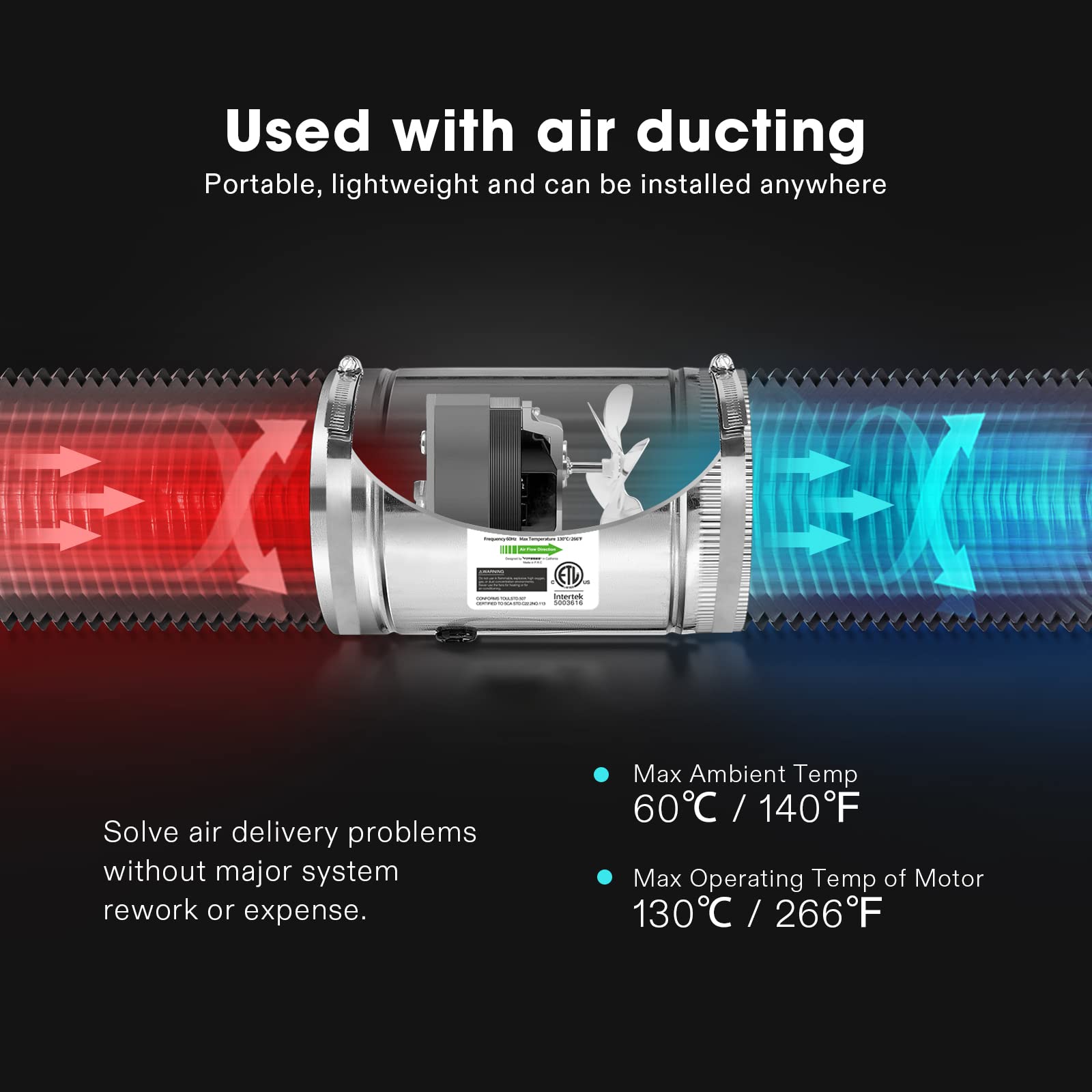 VIVOSUN Inline Fan showing the motor and blade design