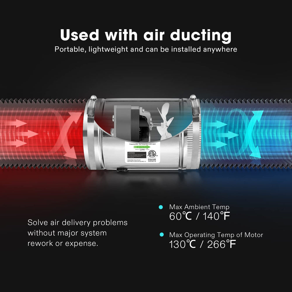 VIVOSUN Inline Fan showing the motor and blade design