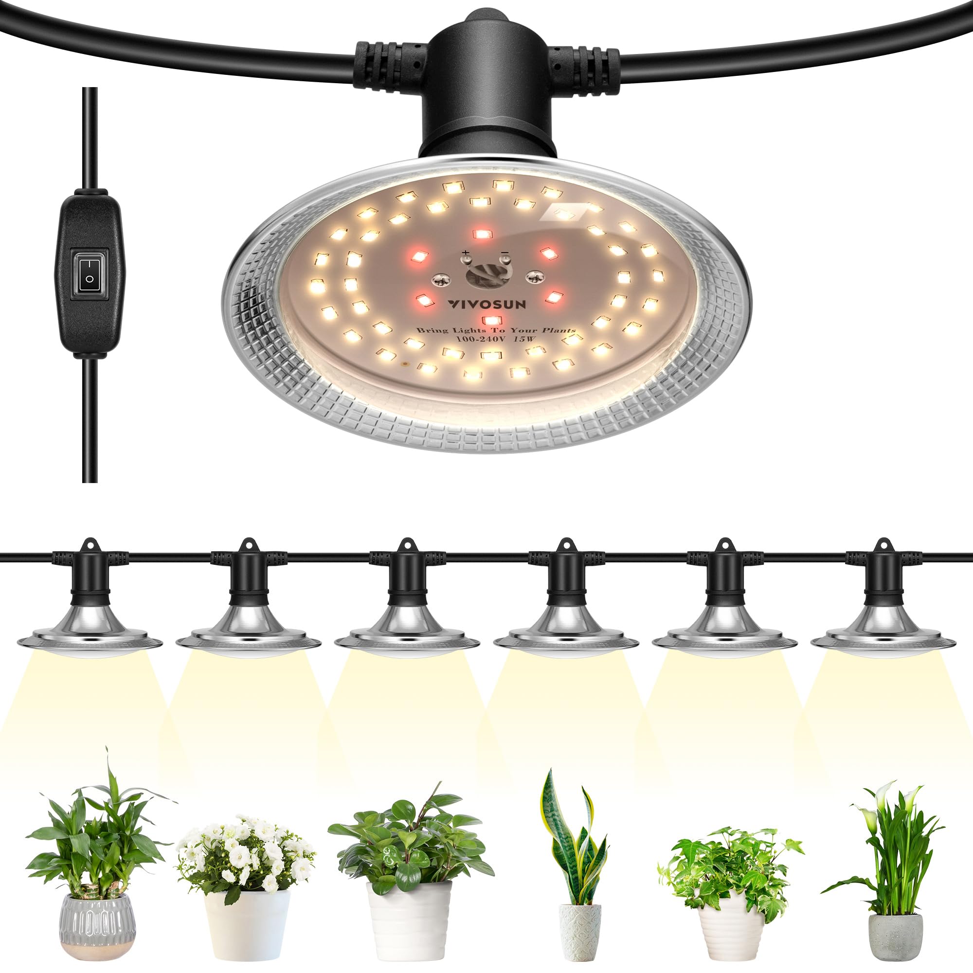 VIVOSUN Outdoor LED Grow Lights front view with six bulbs