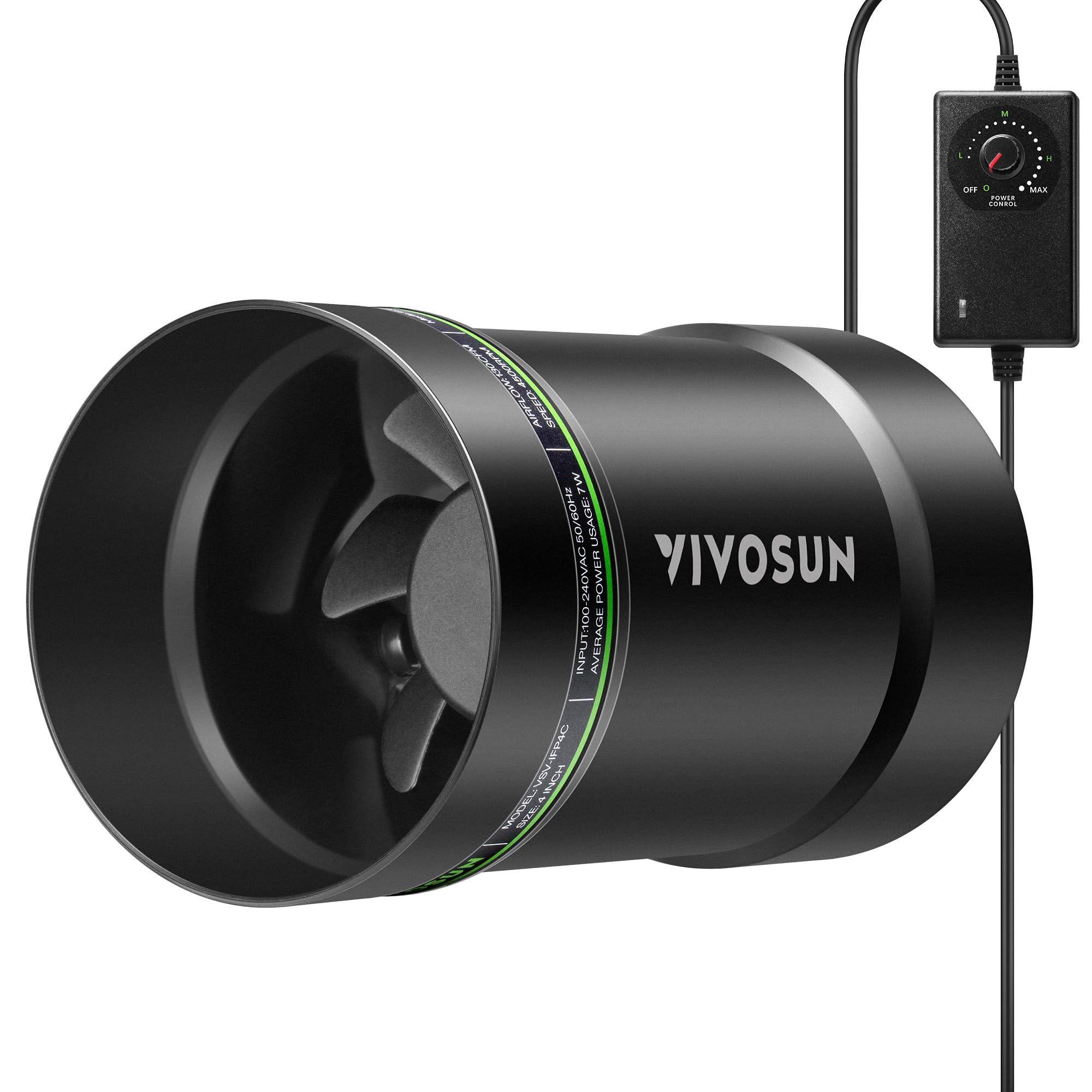 VIVOSUN P4 4" Inline Fan front view