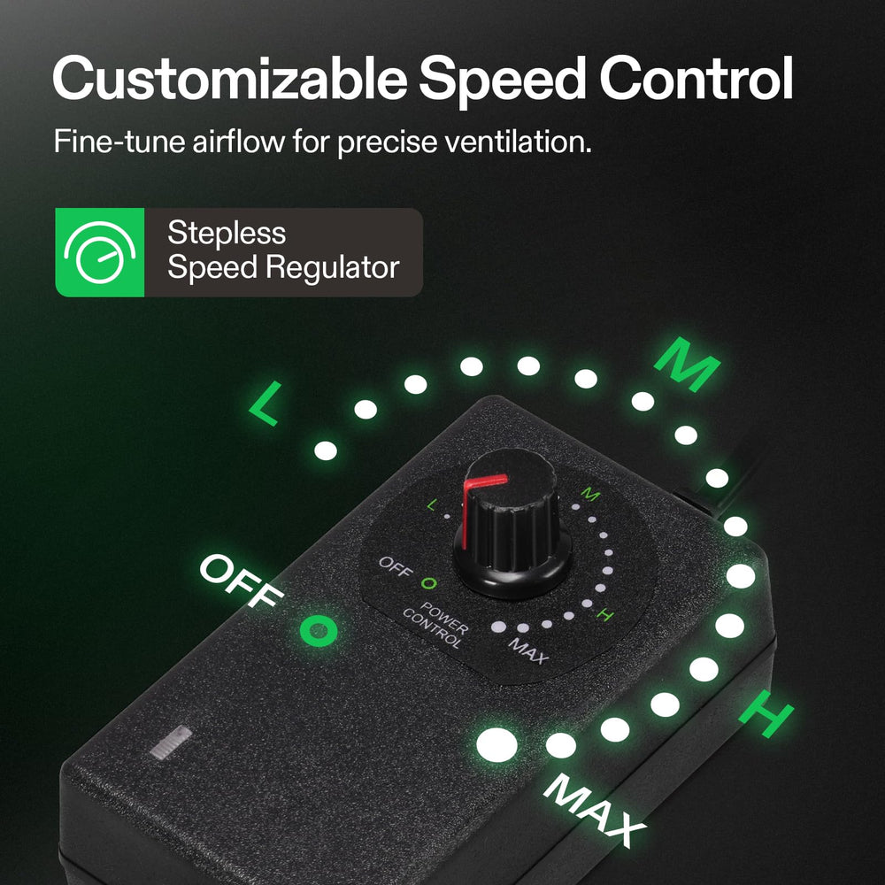 VIVOSUN P4 4" Inline Fan showing speed control
